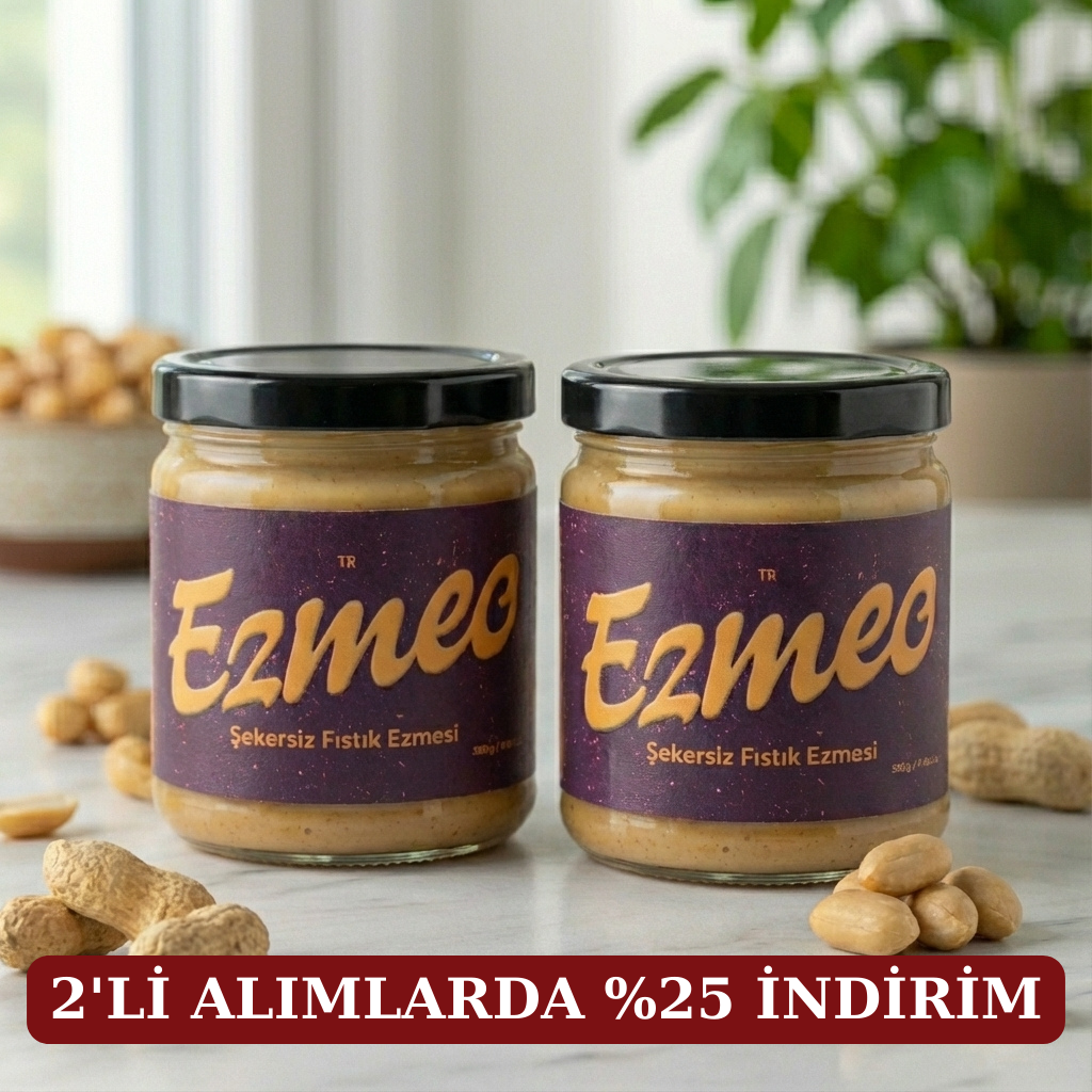 Ezmeo markası şekersiz fıstık ezmesi 450g cam kavanoz ambalaj