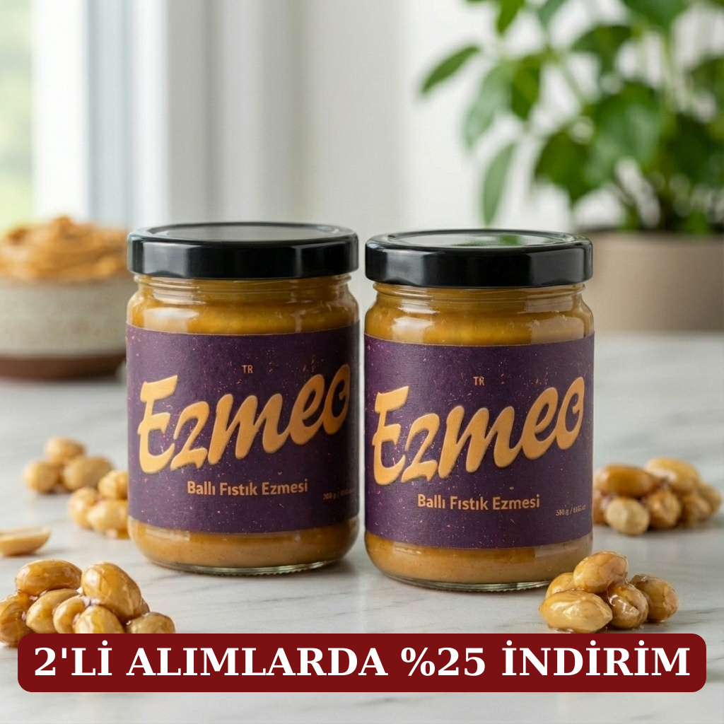 Ezmeo markası ballı fıstık ezmesi 450g cam kavanoz ambalaj