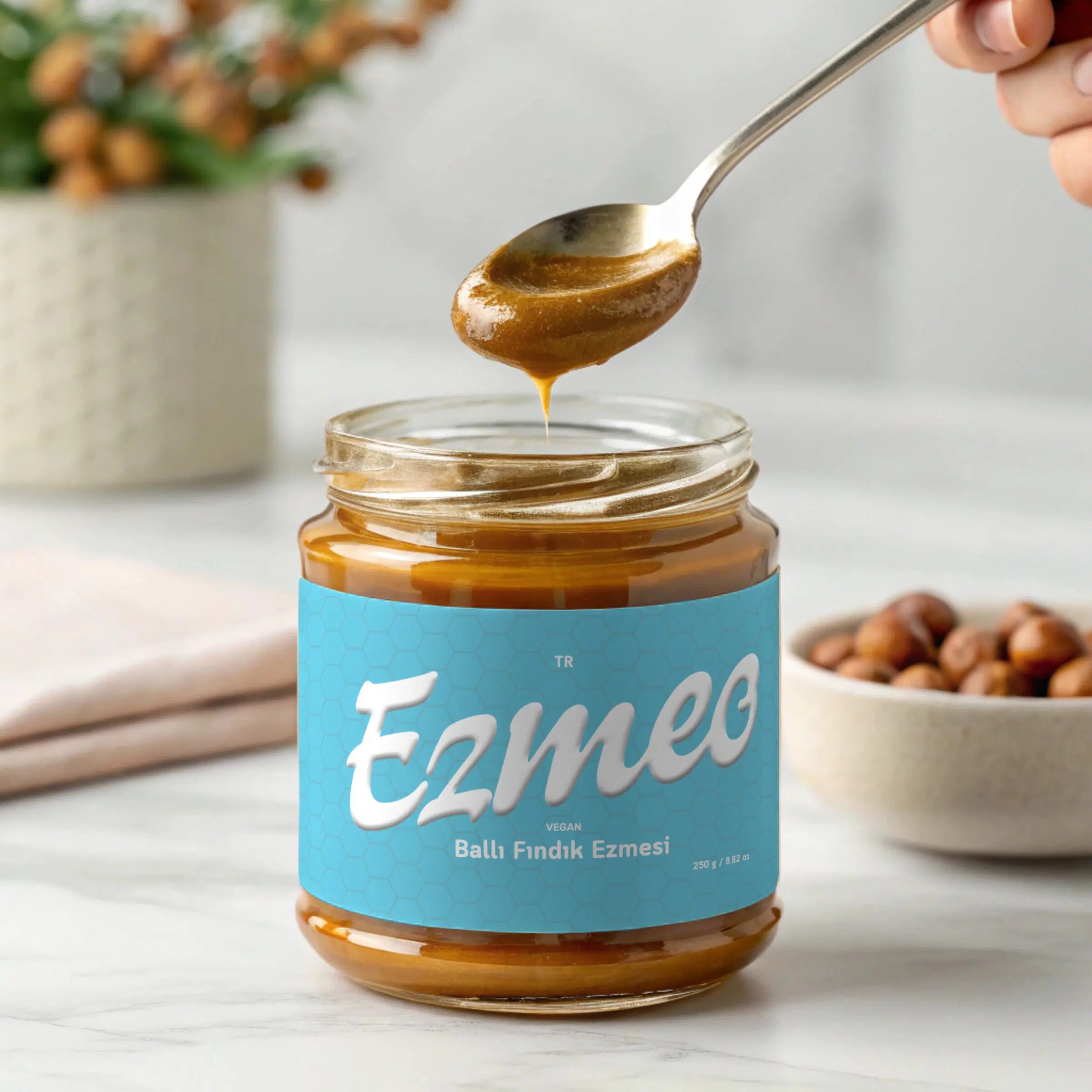ballı fındık ezmesi ezmes 350g doğal bal ile tatlandırılmış vegan türk fındığı