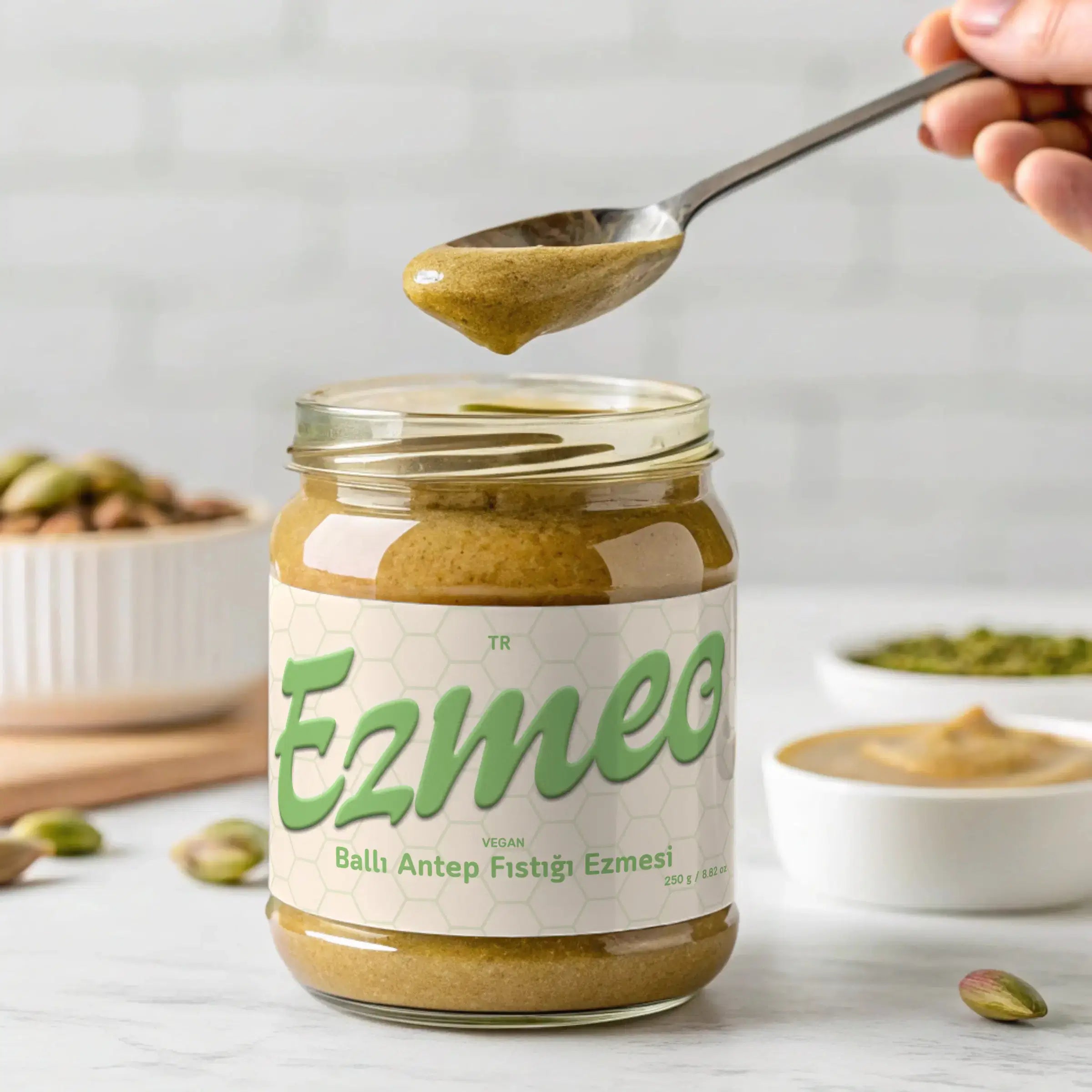 ballı antep fıstığı ezmesi ezmes 350g doğal bal ile tatlandırılmış vegan pistachio tereyağı
