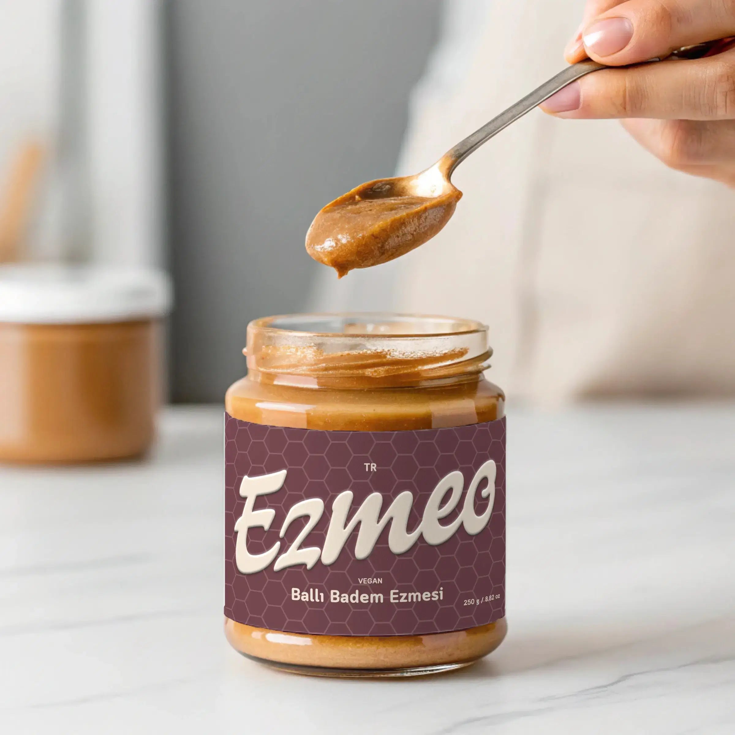 ballı badem ezmesi ezmes 350g doğal bal ile tatlandırılmış vegan badem tereyağı
