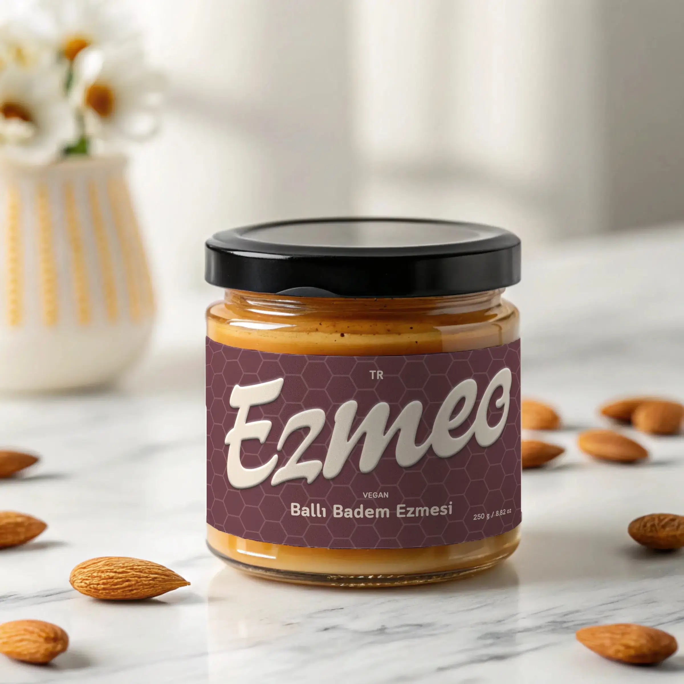 katkısız ballı badem ezme natural sweetened almond doğal tatlandırıcı glutensiz protein
