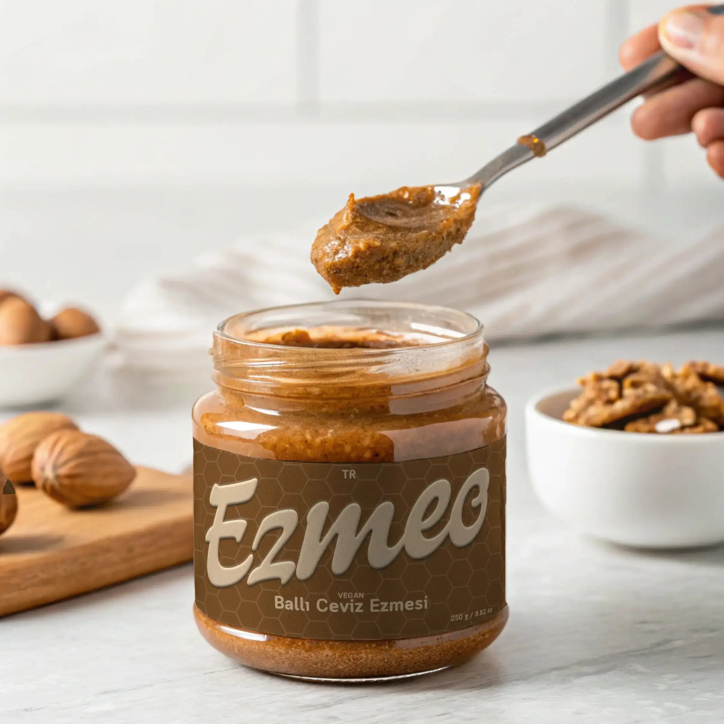 ballı ceviz ezmesi ezmes 350g doğal bal ile tatlandırılmış vegan ceviz tereyağı
