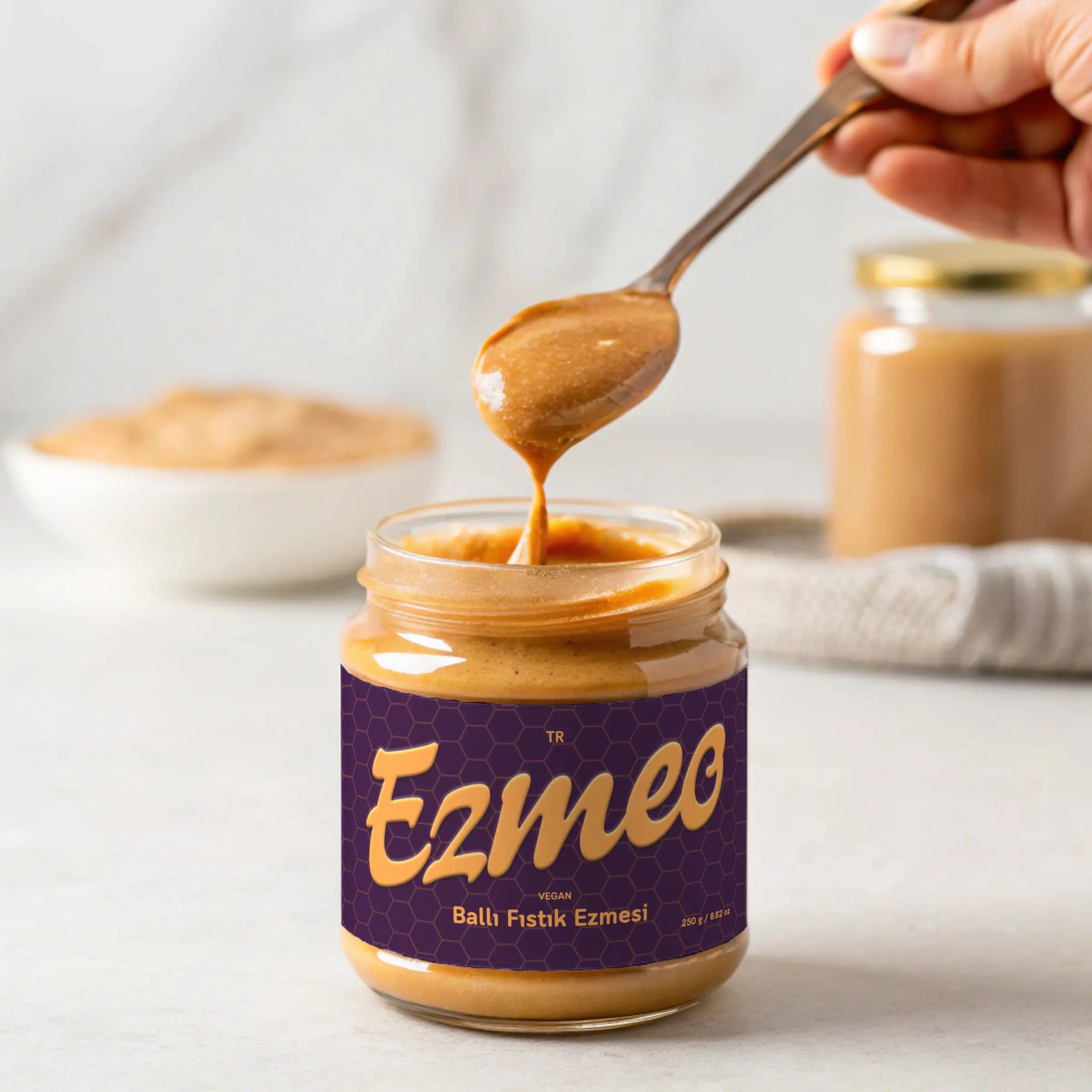 ballı fıstık ezmesi ezmes 350g doğal bal ile tatlandırılmış vegan fıstık tereyağı
