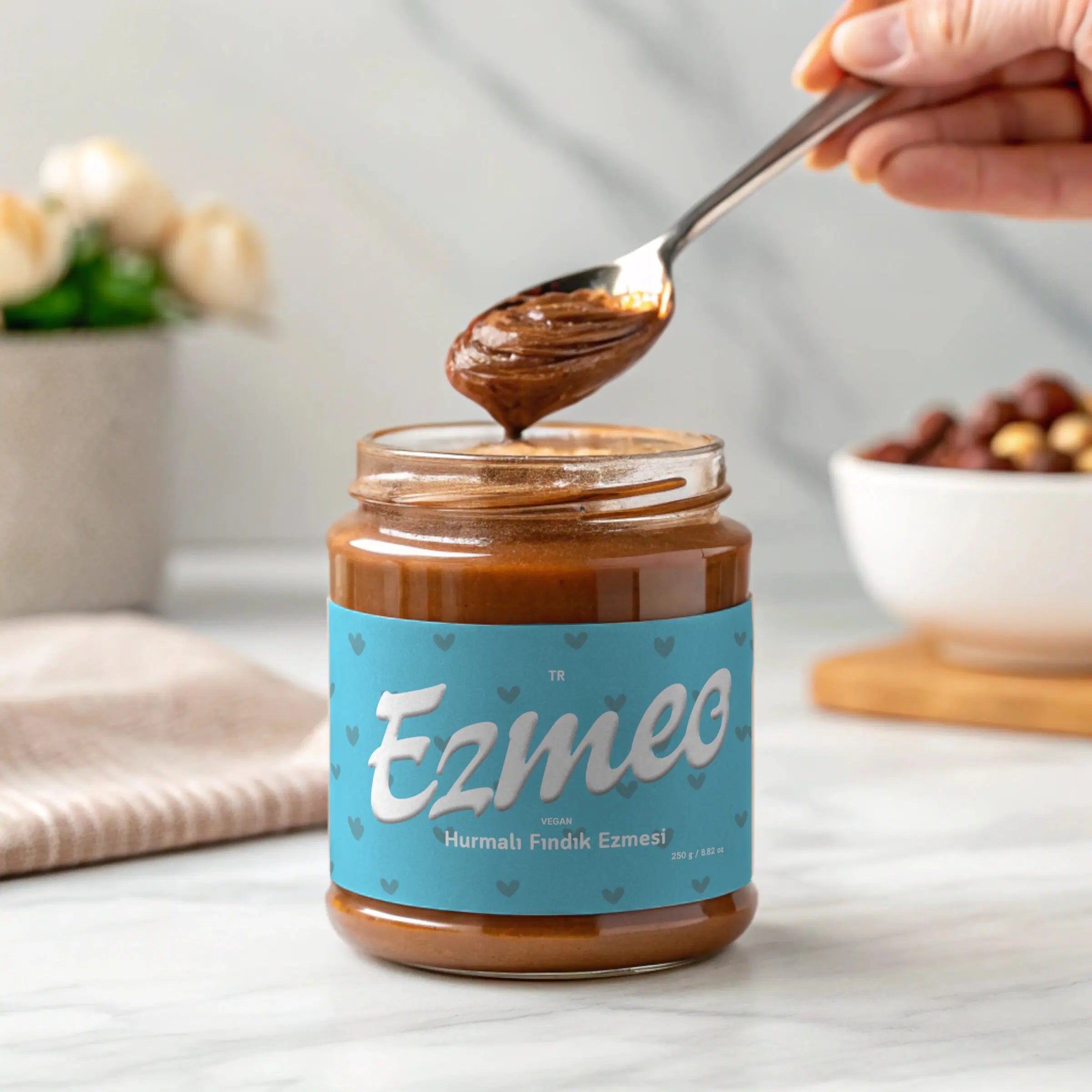 hurmalı fındık ezmesi ezmes 350g doğal hurma ile tatlandırılmış vegan türk fındığı
