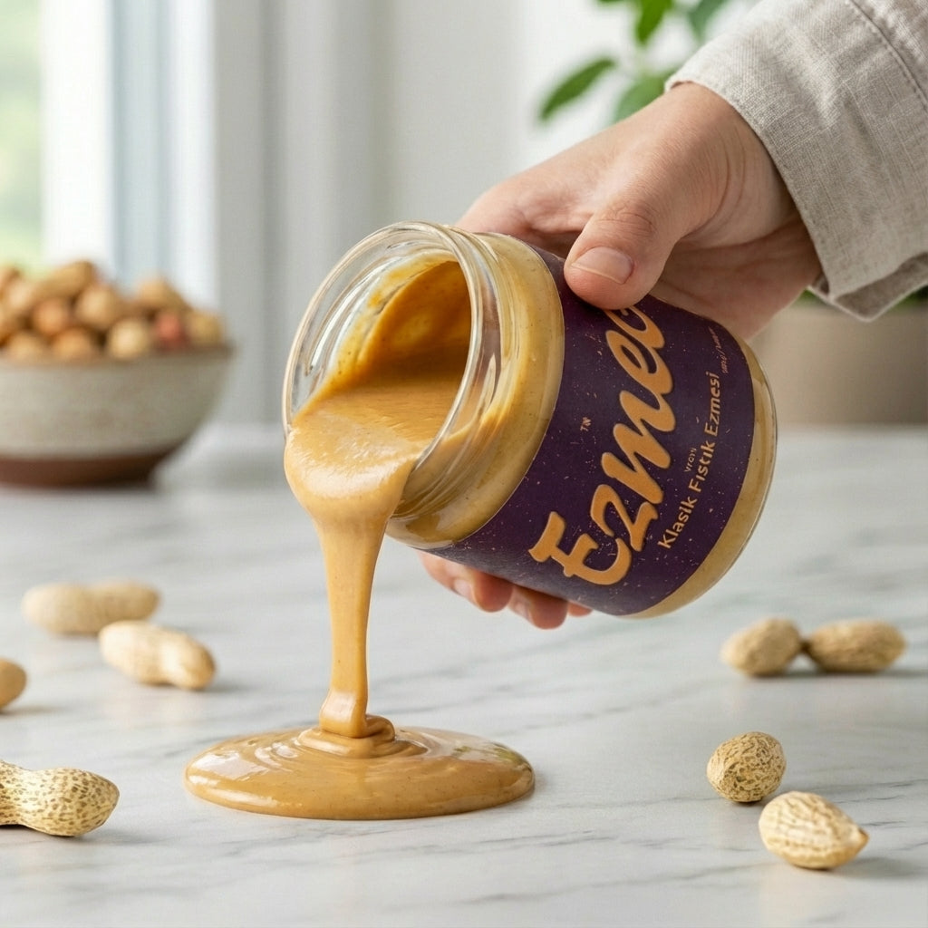 	Klasik fıstık ezmesi cam kavanoz ürün görseli ön yüz