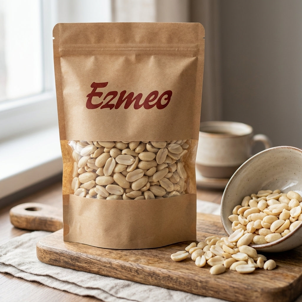 Kavrulmuş kabuksuz yer fıstıkları yakın çekim detay.