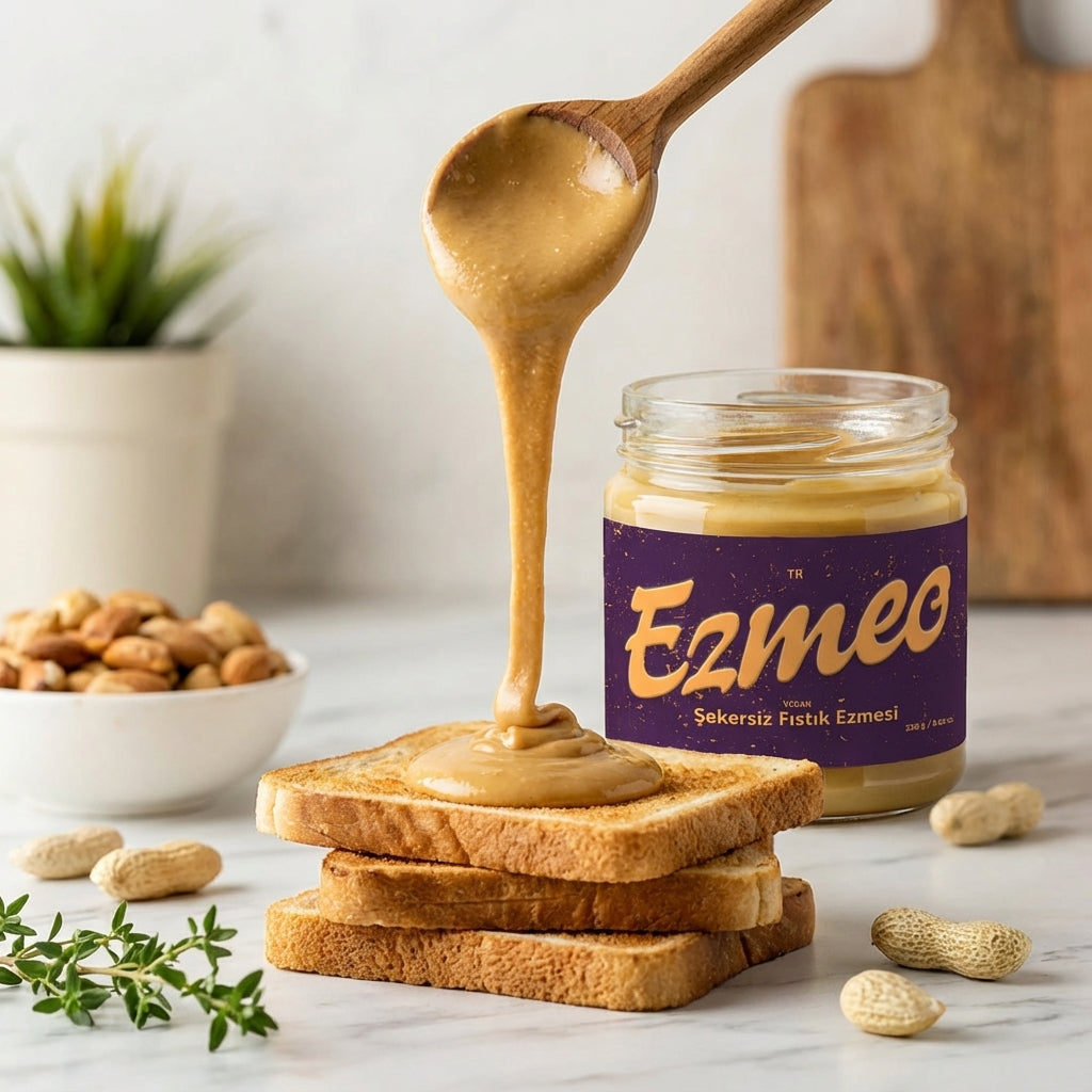 Kepekli ekmek üzerine sürülmüş şekersiz fıstık ezmesi sağlıklı kahvaltı