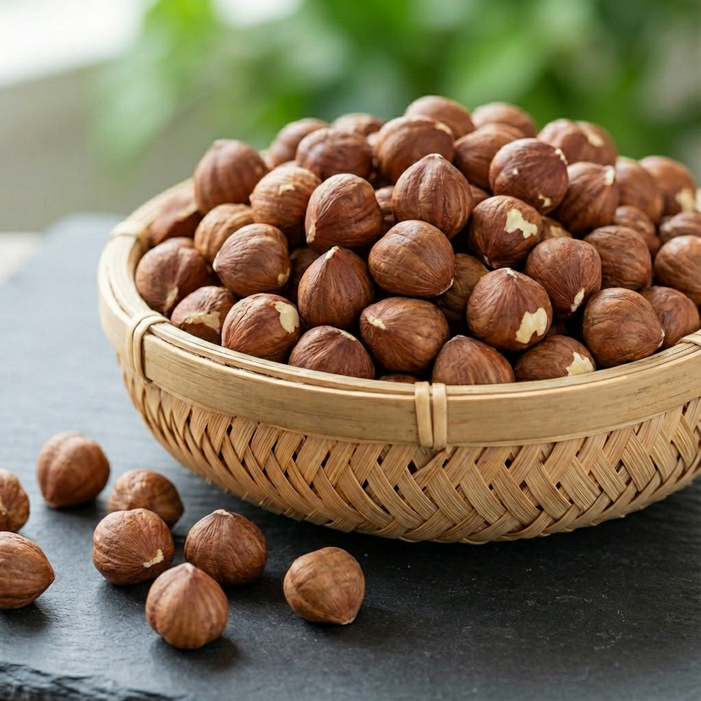 Doğal kabuksuz çiğ iç fındık yakın çekim detay fotoğrafı