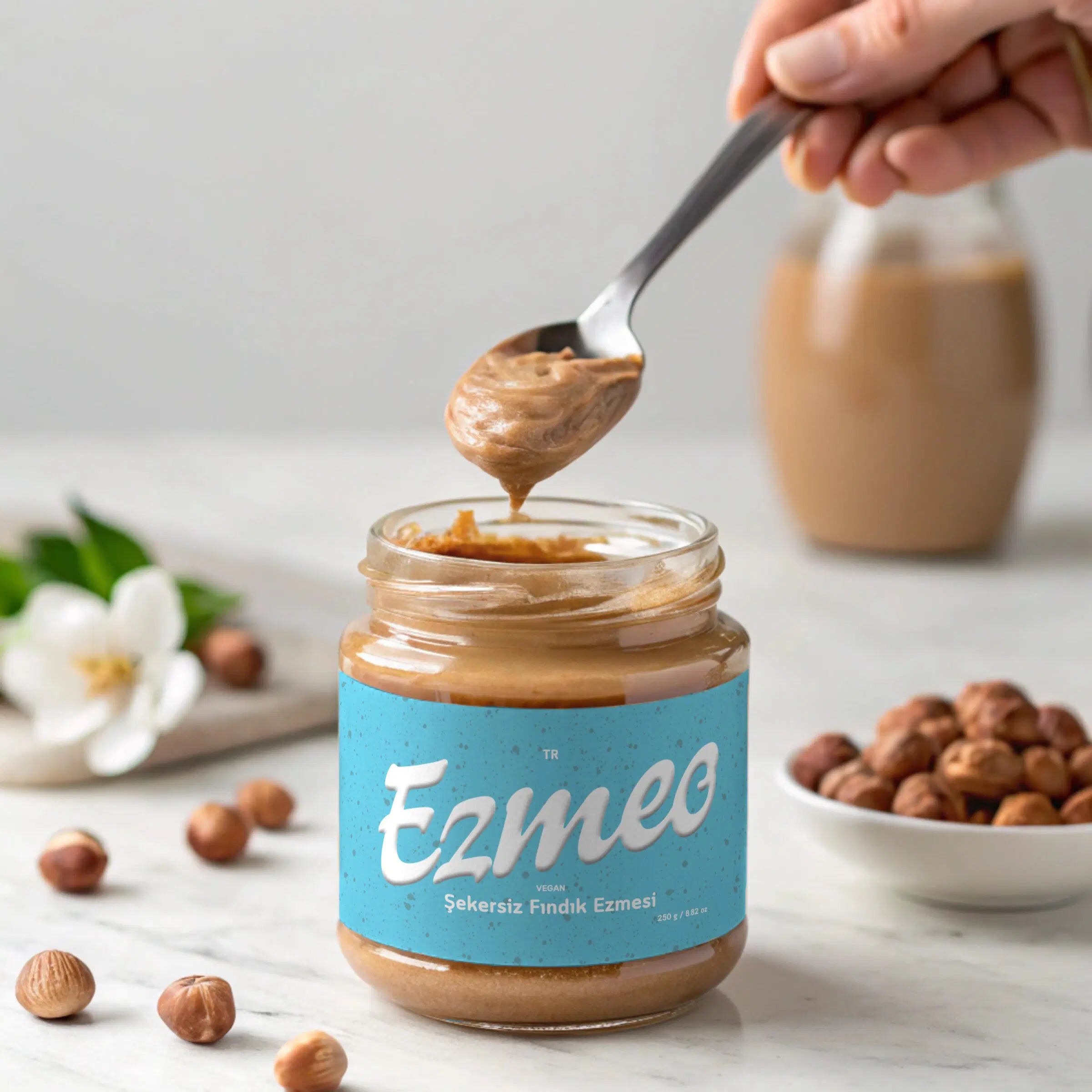 şekersiz doğal fındık ezmesi ezmes kavanoz vegan organik türk fındığı