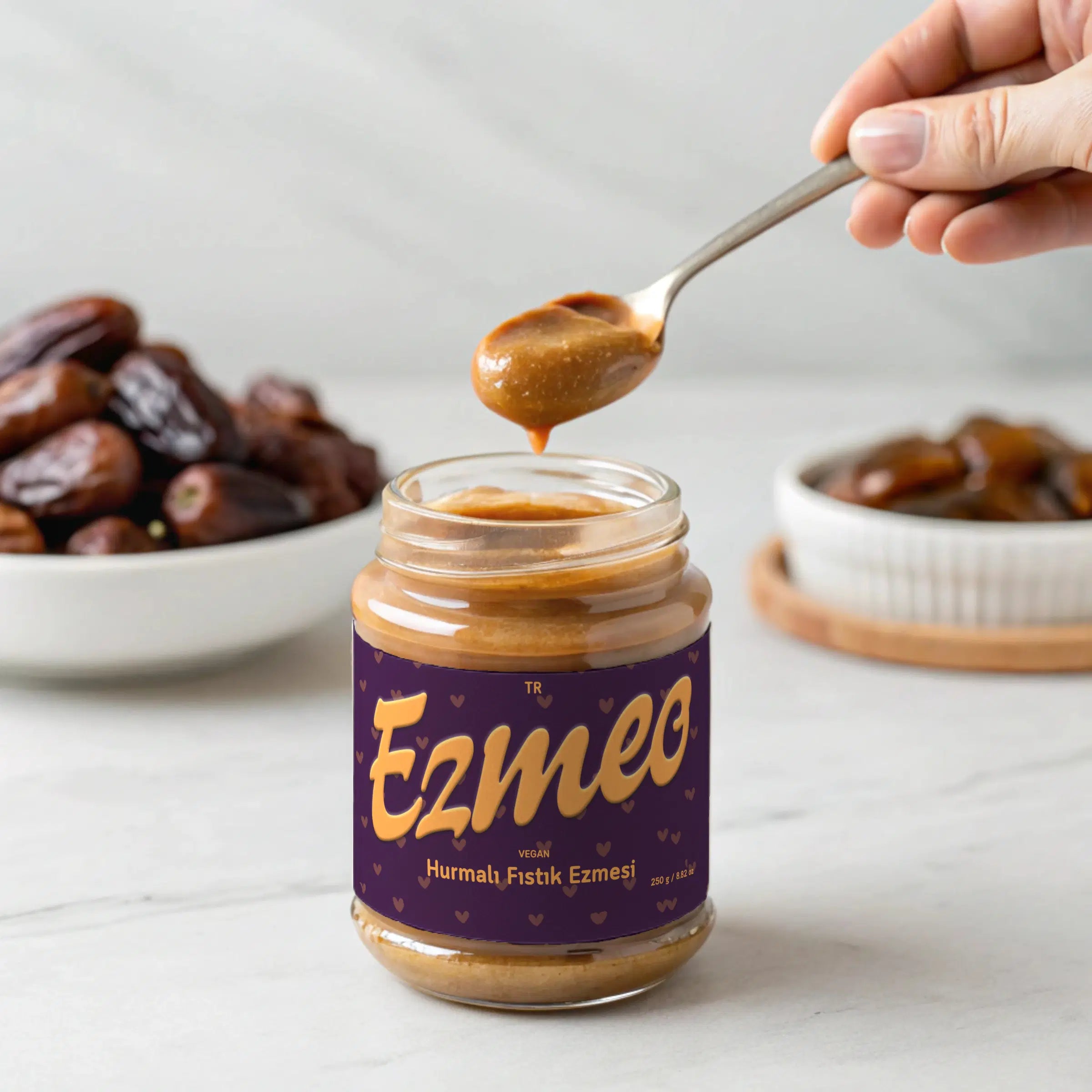 hurmalı fıstık ezmesi ezmes 350g doğal hurma ile tatlandırılmış vegan fıstık tereyağı

