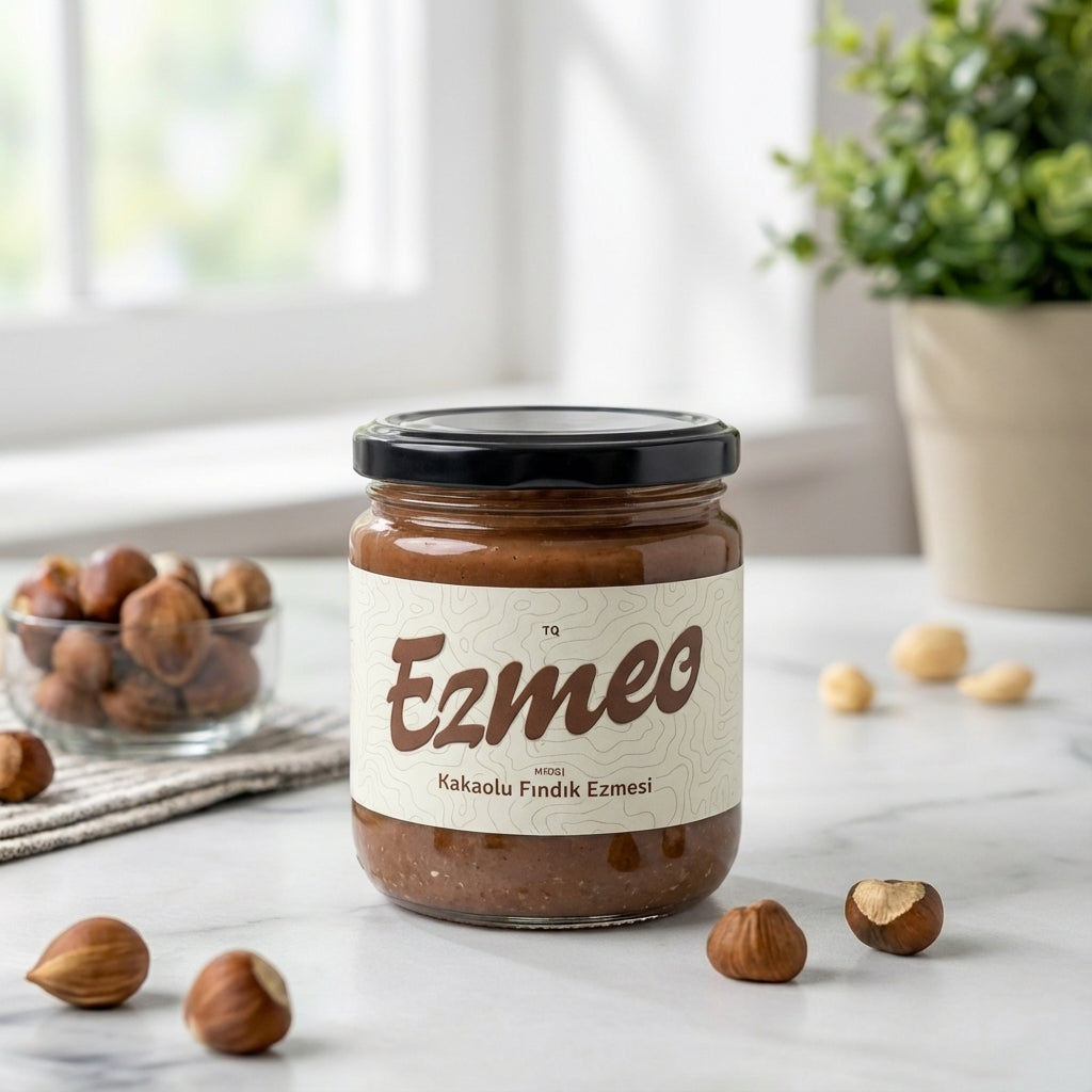 Kaşıkla alınan kremsi kakaolu fındık ezmesi yakın çekim detay