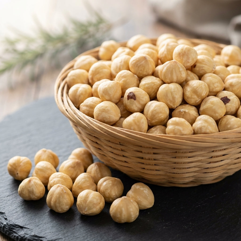 Gevrek kavrulmuş fındık taneleri yakın çekim detay fotoğrafı